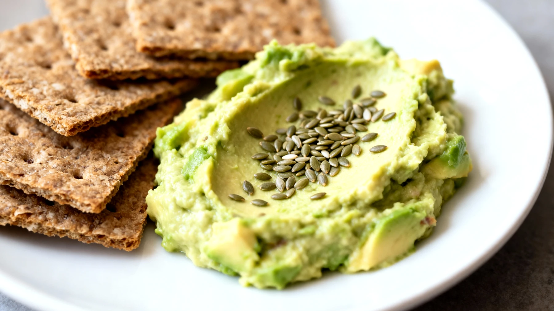 Crema di avocado e semi di canapa con cracker di segale"