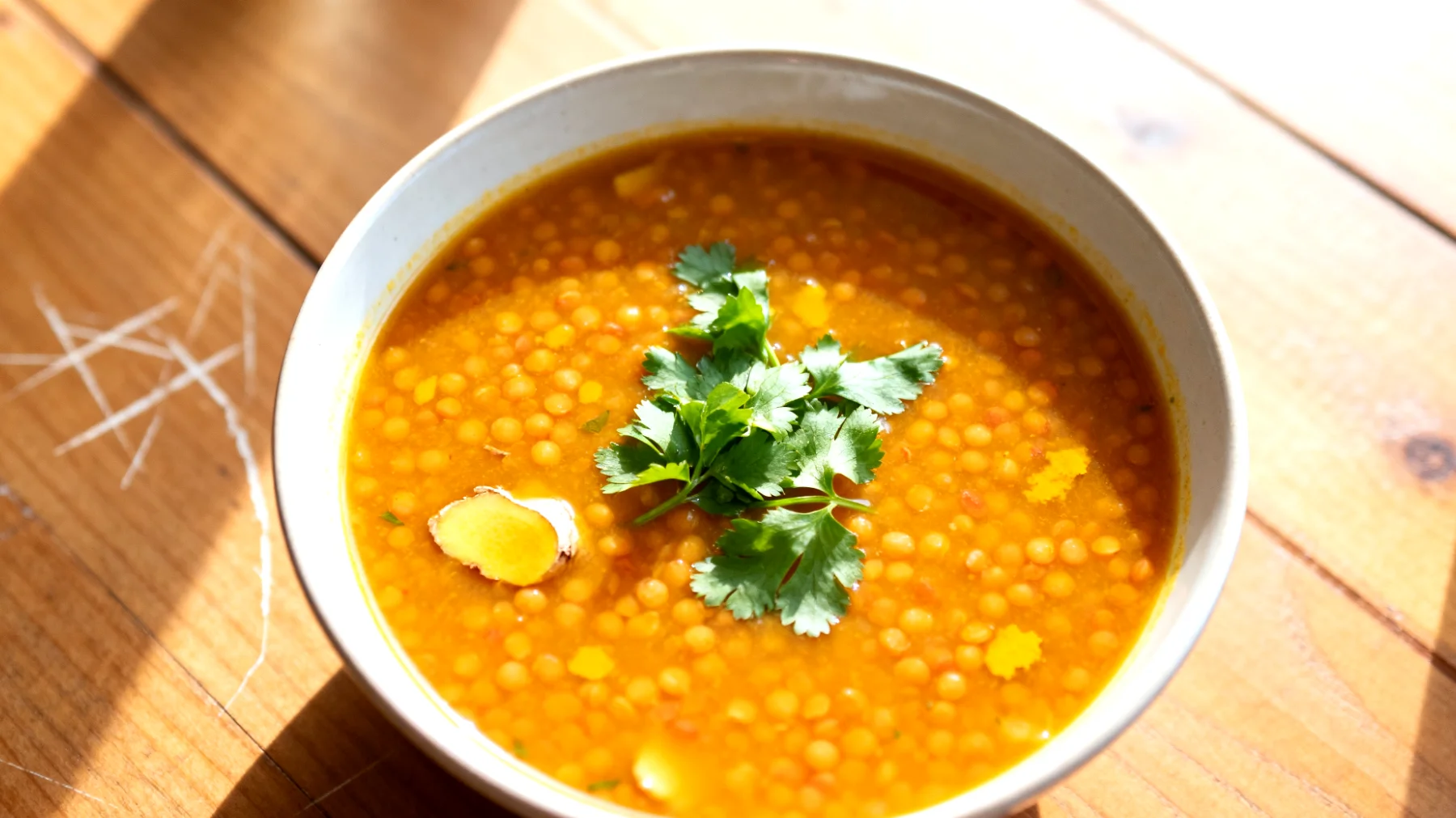 Zuppa di lenticchie rosse decorticate con zenzero e curcuma"