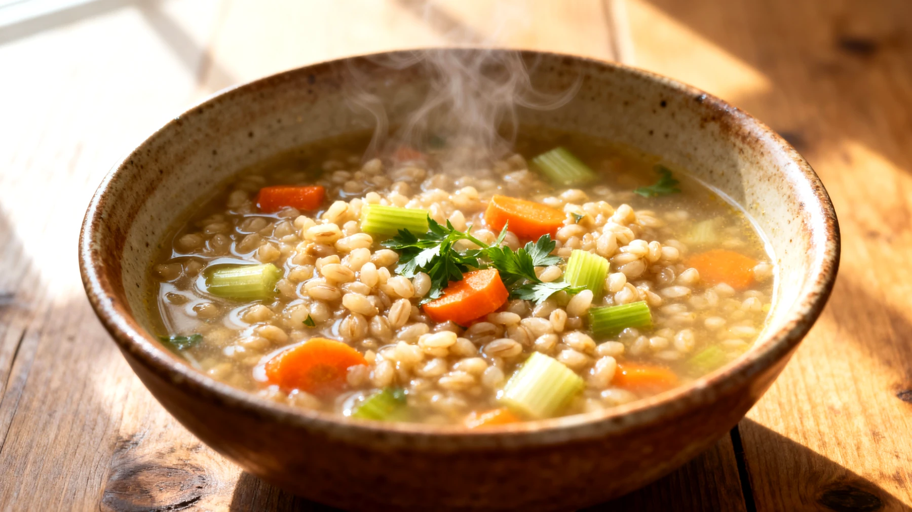 Zuppa di orzo e verdure di stagione"