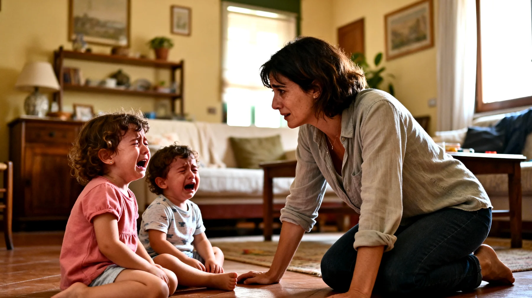 Una mamma fatica a gestire le crisi emotive dei suoi bambini piccoli: quando piangono disperatamente, hanno scatti di rabbia improvvisi o manifestano paure irrazionali (del buio, dei mostri, dell'abbandono), si sente impotente e non sa come calmarli efficacemente né come insegnare loro a riconoscere e regolare le proprie emozioni."