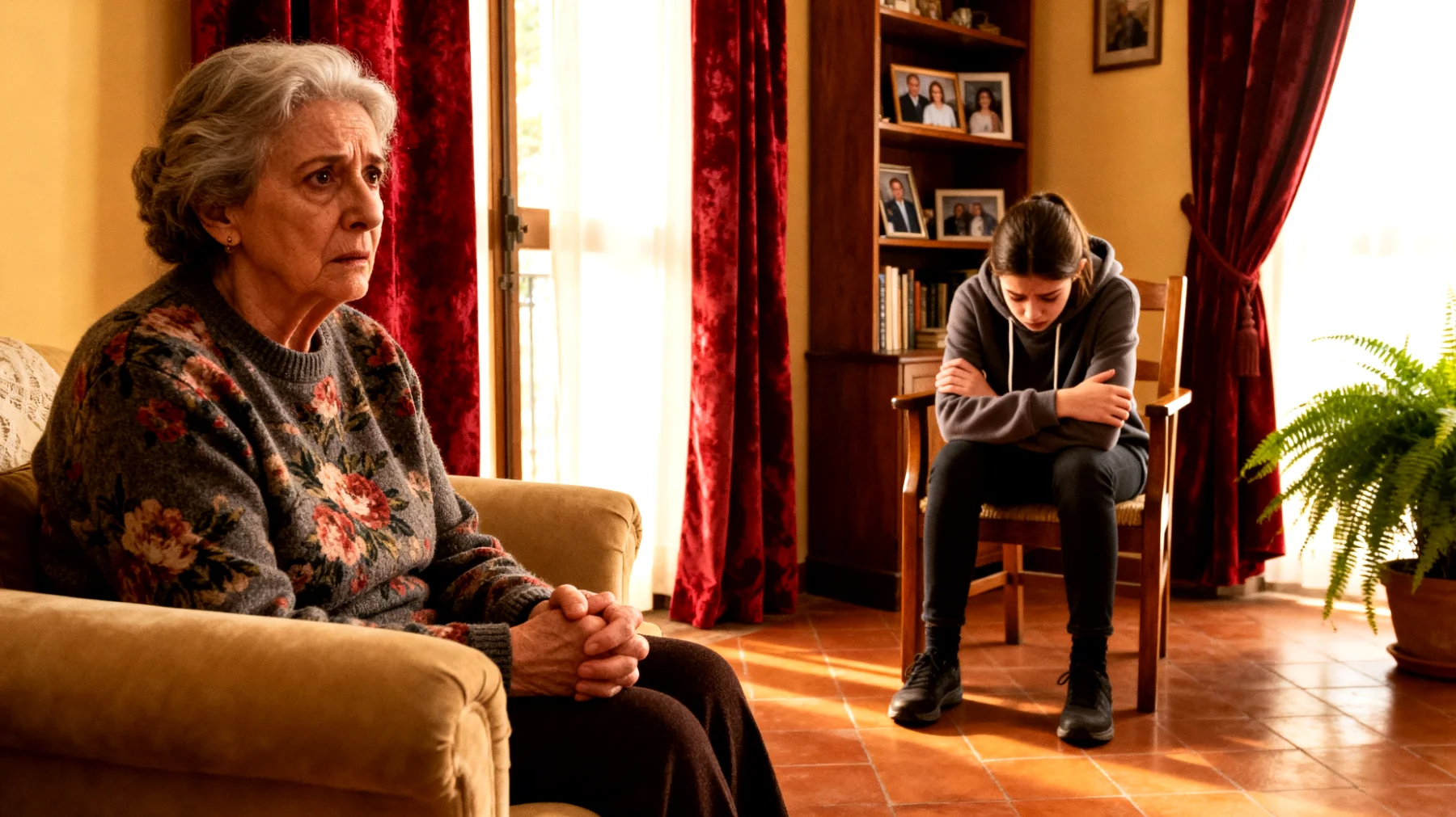 Nonna in difficoltà nel gestire le crisi emotive e gli sbalzi d'umore della nipote adolescente, che alterna momenti di rabbia improvvisa a episodi di pianto e chiusura emotiva, senza riuscire a comunicare cosa prova realmente"