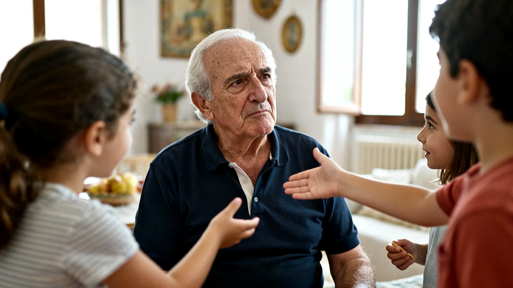 Il nonno fatica a stabilire limiti chiari con i nipoti bambini e si trova in difficoltà quando deve negare loro qualcosa, cedendo spesso alle loro richieste anche quando sa che dovrebbe dire di no"