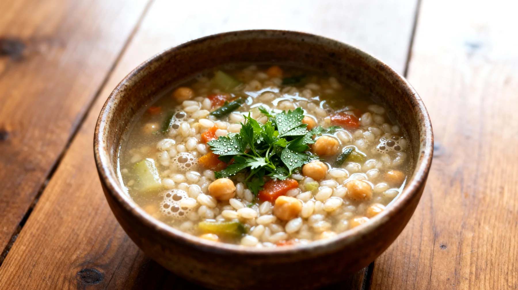 Zuppa di orzo perlato con verdure e ceci"